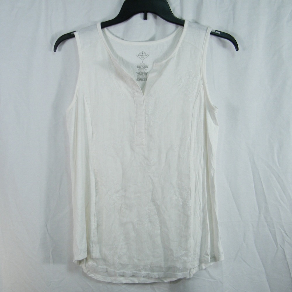 St Johns Bay Womens M Cottagecore White Sleeveless Blouse Embroidered Boho Tank